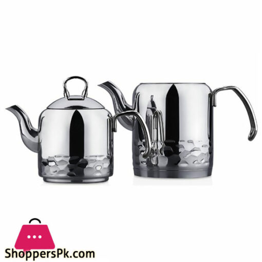 Korkmaz Erna Double Teapot Stainless Steel with Glass Lid 1200ml - 2200ml Turkey Made