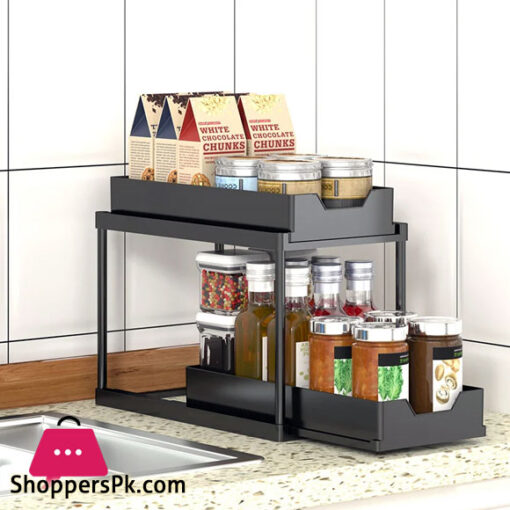 Pull-out Double-layer Storage Shelves Kitchen Sink Storage System Countertop Spice Rack Simple Rack