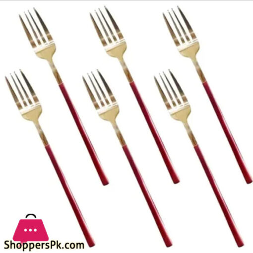 Red+Gold 6 Piece Fancy Table Fork Set CC-005