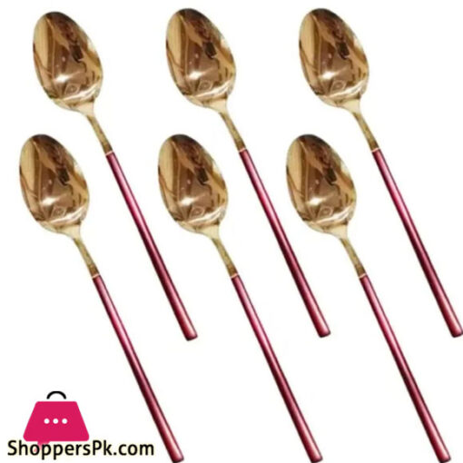 Red+Gold 6 Piece Fancy Table Spoon Set CC-004