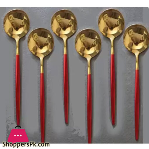 Red+Gold Fancy 6 Piece Soup Spoon Set CC-014