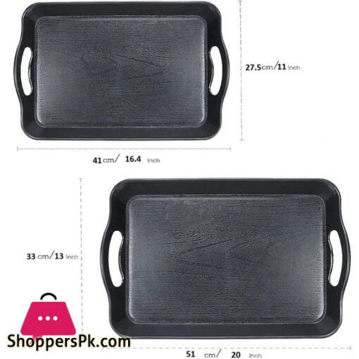 Set of 2 Pieces Multi-Purpose Rectangular Anti Slip Waterproof Plastic Serving Tray with Wide Handle