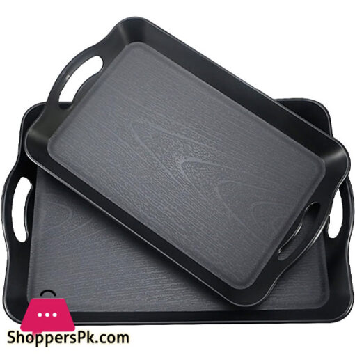 Set of 2 Pieces Multi-Purpose Rectangular Anti Slip Waterproof Plastic Serving Tray with Wide Handle