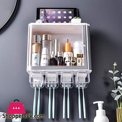 Wall Mount Shelf Bathroom Accessories Cosmetic Organizer Toothbrush Holder Toothpaste Dispenser