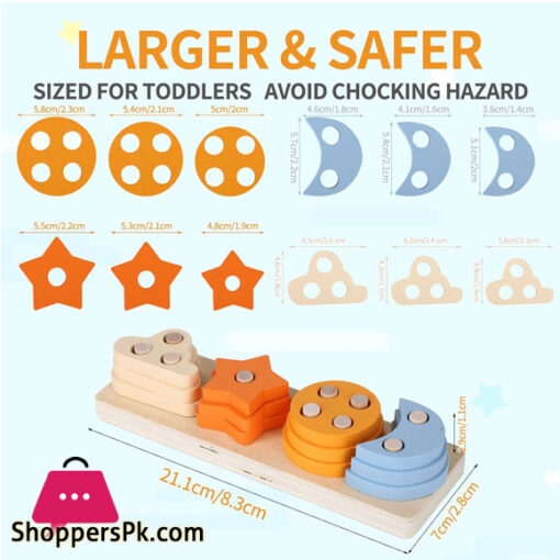 Wooden Sorting & Stacking Toys Geometric Shapes Sorting and Stacking Block Board Shape Color Recognition Blocks Matching Puzzle