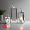 SHINY SILVER RECTANGULAR DESIGN CANDLE LAMP HOLDERS-3PCS SET SXG-007