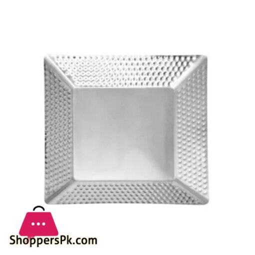 Stainless Steel Silver Hammered Square Decorative Tray 18cm GST2022