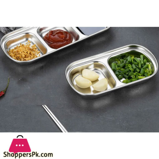 2 Compartment Stainless Steel Sauce Plate Silver GST2056