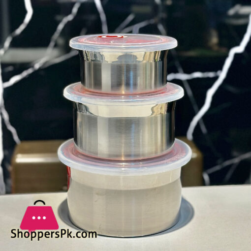 3-Piece Steel Food Container with Plastic Lid