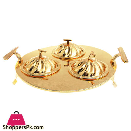 3 Section Dry Fruit / Candy Serving Set Full Gold HT210749