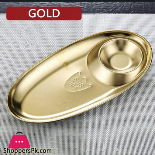 304 Stainless Steel Oval Shaped Dumpling Plate With Sauce portion Gold 20