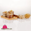 4 Pcs Round Butterfly Top Clear High Borosilicate Glass Airtight Dryfruit Jar Set With Wood Tray Serving Tray Set