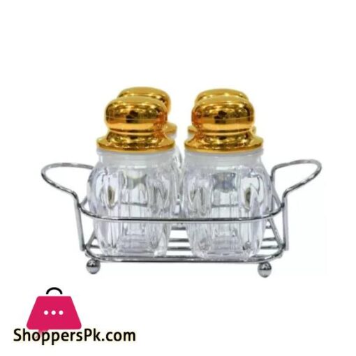 4Pcs Gold Spice Jars Set With Silver Stand SB2065