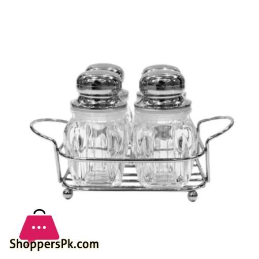 4Pcs Silver Spice Jars Set With Silver Stand SB2066