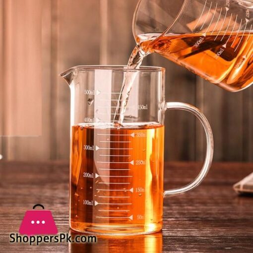 Techmanistan Measuring Glass Jug with Handle Wooden Lid Glass Measuring Jug Glass Measuring Cup with Scale Measure