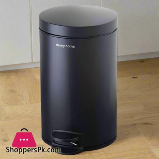 DANNY HOME Stainless Steel Dustbin Trash Can 30 Liter Black