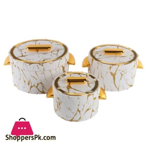 Food Warmer Hotpot Set White & Gold Marble (Set of 3) JY-001