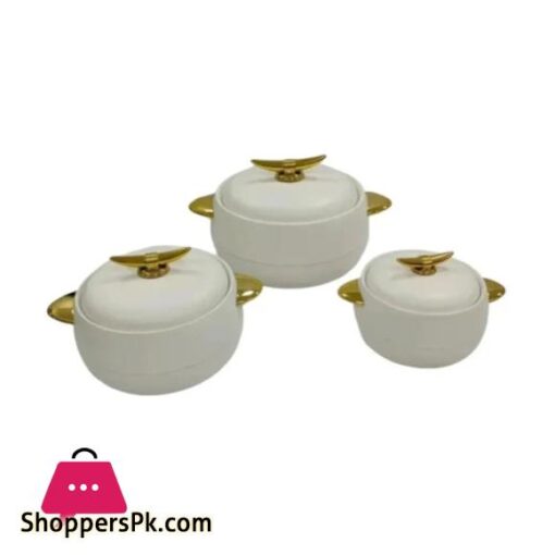 Food Warmer Hotpot Set White & Gold (Set of 3) JN2301