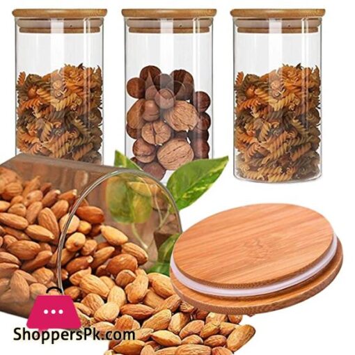 Set of 3 Glass Spice Jars with Bamboo Lid Eco Kitchen Collection Glass Spice Jars Air Tight 270ml Spice Jar