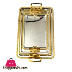 Serving Tray Golden And Silver Three Piece Set