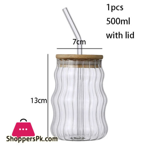 Jar Shaped Glass Drinking Cup with Lid and Straw Juice Glass Milk Cup Home Coffee Cup Breakfast Mug Beverage Container 500ml