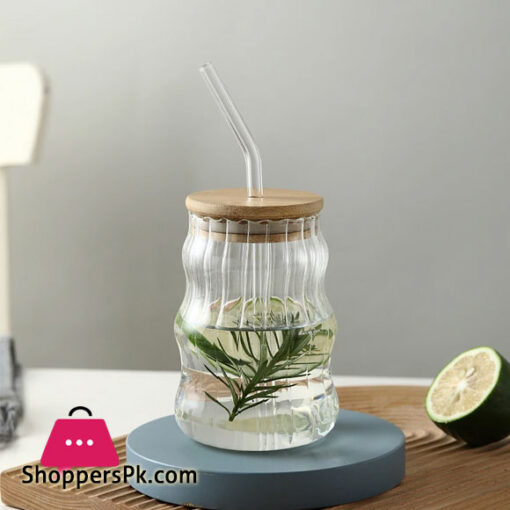 Jar Shaped Glass Drinking Cup with Lid and Straw Juice Glass Milk Cup Home Coffee Cup Breakfast Mug Beverage Container 500ml