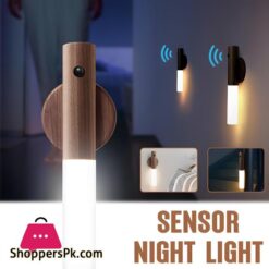 LED Wood Night Light PIR Motion Sensor Magnetic Wall Lamp USB Rechargeable Lights Home Staircase Bedroom Lamp Bedside Lighting