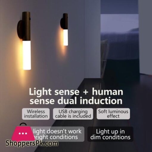 LED Wood Night Light PIR Motion Sensor Magnetic Wall Lamp USB Rechargeable Lights Home Staircase Bedroom Lamp Bedside Lighting