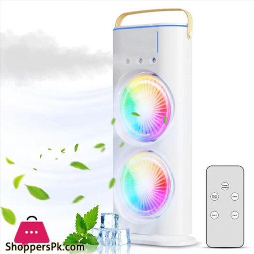 Dual-Head Mist Tower Fan Rechargeable Desktop Humidifier with 3 Wind Speeds for Home Office Travel Camping