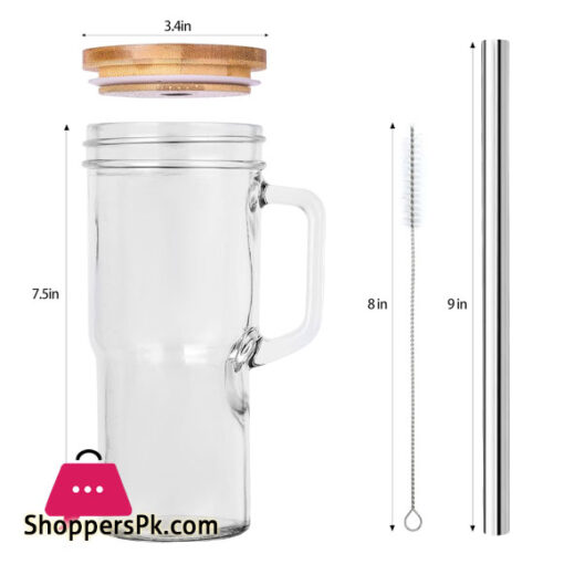 Glass Cup with Handle Glass Cup with Bamboo Lids and Straw