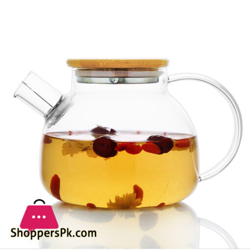 Glass Tea Pot High Borosilicate Glass 1050ml Bamboo Lid