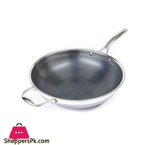 Hybrid Non-Stick Stainless Steel Pan Honey Comb Design 28CM