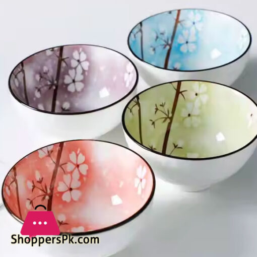 Japanese Style Korean 4.5 Inch Flower 6-Ceramic Bowl Set for Rice Soup Ramen