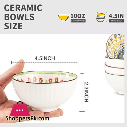 Japanese Style Korean 4.5 Inch Flower 6-Ceramic Bowl Set for Rice Soup Ramen