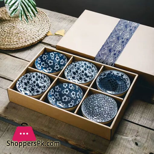 Japanese Style Korean 4.5 Inch Flower 6-Ceramic Bowl Set for Rice Soup Ramen