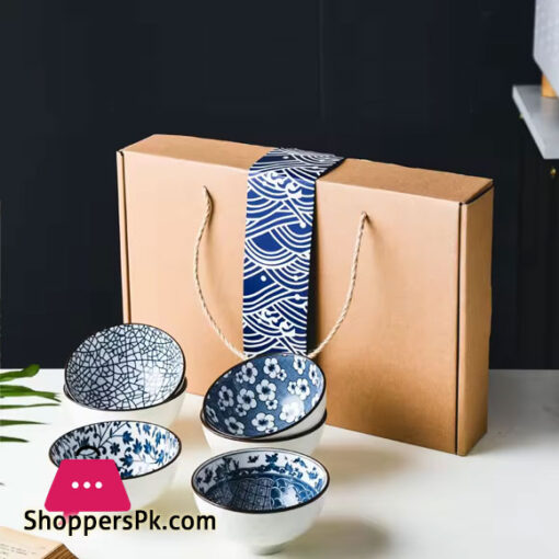 Japanese Style Korean 4.5 Inch Flower 6-Ceramic Bowl Set for Rice Soup Ramen