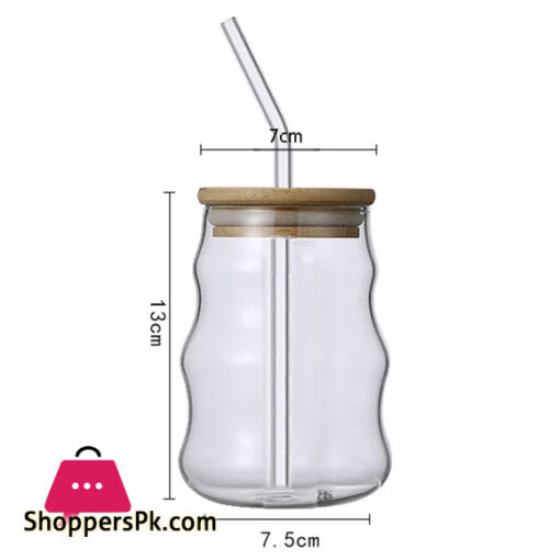 Jar Shaped Clear Glass Drinking Cup with Lid and Straw Juice Glass Milk Cup Home Coffee Cup Breakfast Mug Beverage Container 500ml