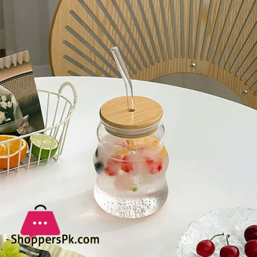 Jar Shaped Clear Glass Drinking Cup with Lid and Straw Juice Glass Milk Cup Home Coffee Cup Breakfast Mug Beverage Container 500ml