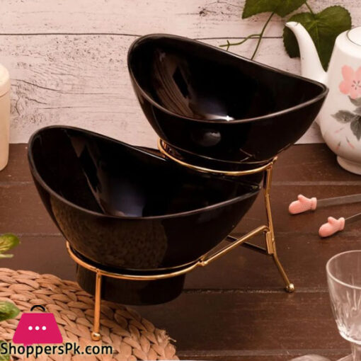 KING 2Pcs Black Melamine Lotus Set 1Medium/1Small With Golden Stand KT117