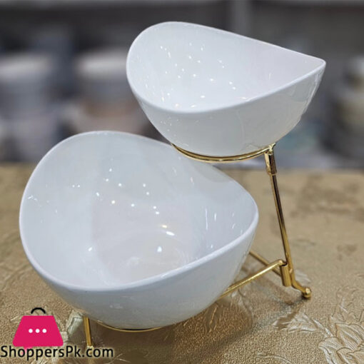 KING 2Pcs White Melamine Lotus Set 1Medium/1Small With Golden Stand KT116