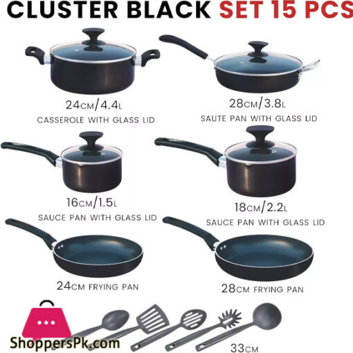 Kitchen King 15 Pieces Pots & Pans Non Stick Induction Cookware Set Black KK2530102