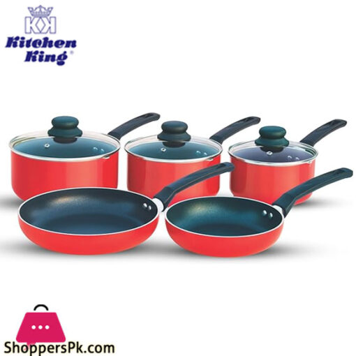 Kitchen King 8 Pieces Essentials Pots And Pans Cookware Set With Lids Non Stick Frying Pans PFOA Free (Red)