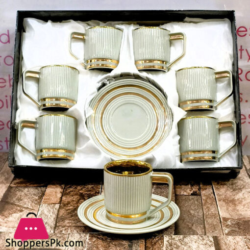 Line Pattern with Golden Finish Ceramic Tea Cup & Saucer Set