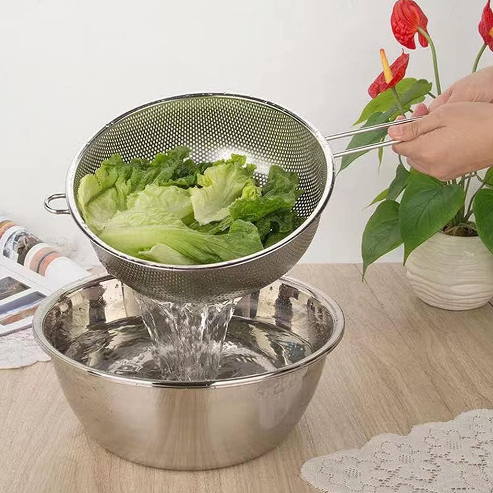 Micro-Perforated Colander, Stainless Steel Fine Mesh Colander with Long Handle, Metal Colander Strainer for Kitchen Size : 29CM