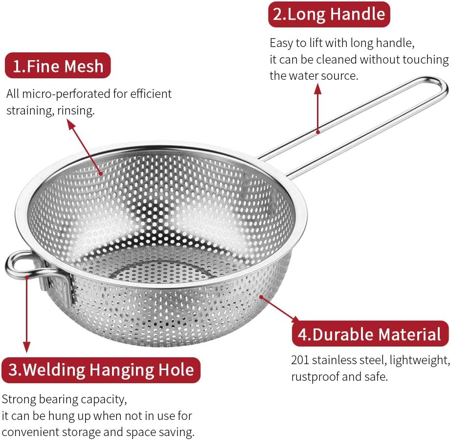 Micro-Perforated Colander, Stainless Steel Fine Mesh Colander with Long Handle, Metal Colander Strainer for Kitchen Size : 29CM