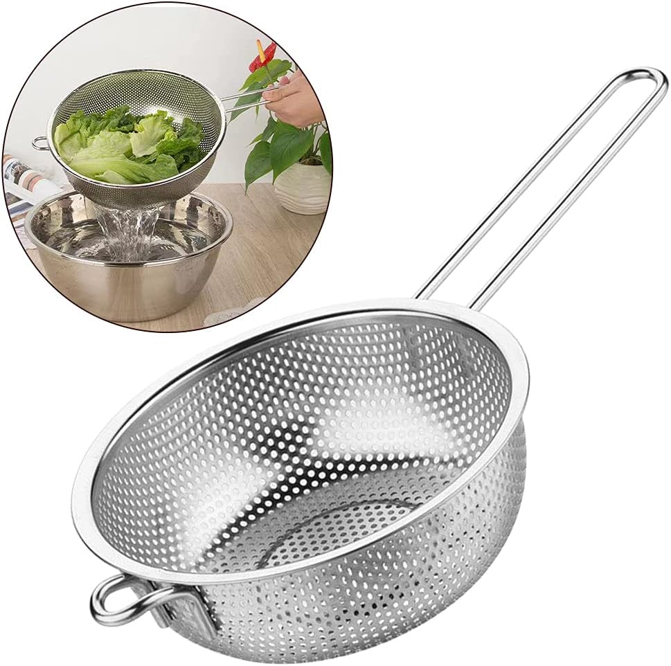 Micro-Perforated Colander, Stainless Steel Fine Mesh Colander with Long Handle, Metal Colander Strainer for Kitchen Size : 29CM