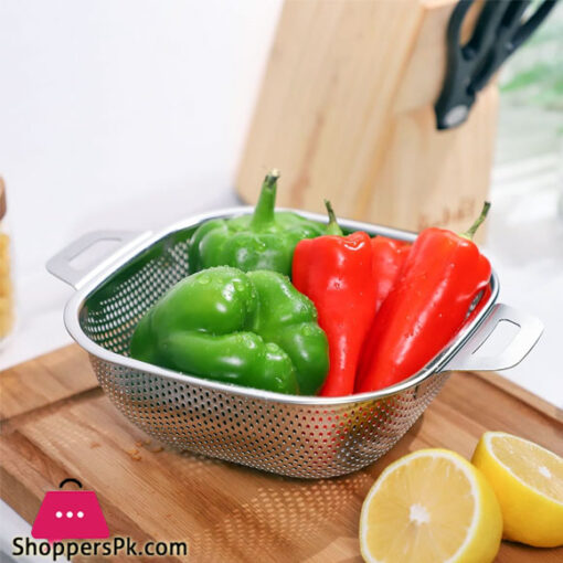 Multipurpose Stainless Steel Colander Rice Washing Baskets Strainer Drainer with Handle 28cm