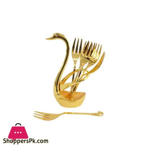 ORCHID 6Pcs Gold Fork Set + Gold Swan Holder CD5095