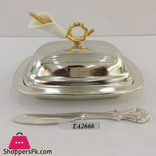 ORCHID Stainless Steel Butter Dish With Lily Lid & Butter Knife Silver TA2666