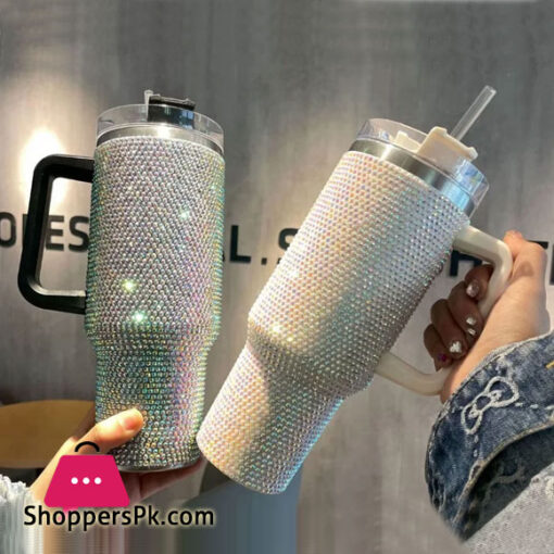 Rhinestone 40oz Travel Coffee Mug with Lid Reusable Insulated Stainless Steel